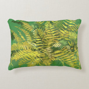 Fern, fronds, floral, green golden yellow greenery decorative cushion