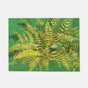 Fern, fronds, floral, green golden yellow greenery doormat