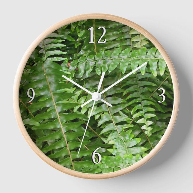 Fern Fronds I Green Nature Clock (Front)