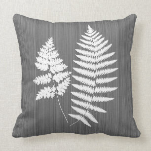 Fern Fronds, White on Charcoal Grey / Grey Cushion
