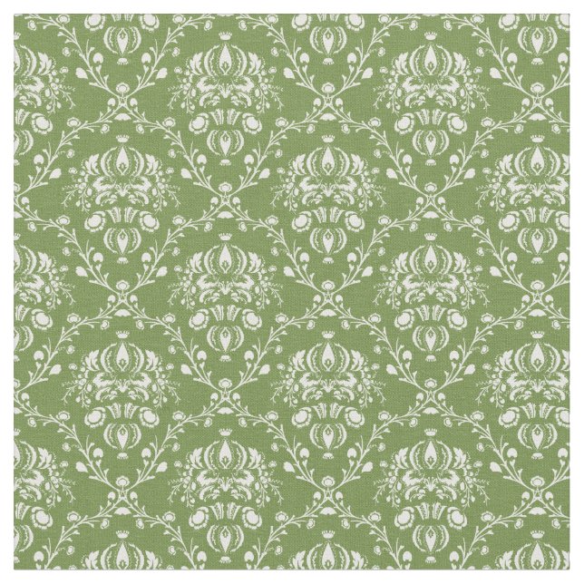 Fern Green and White Damask Fabric (Close Up)