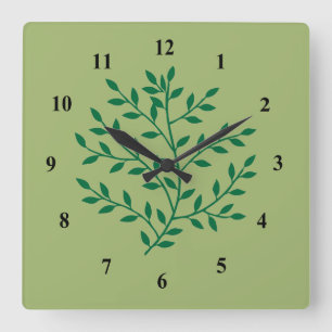 Fern green leaves foliage plant square wall clock