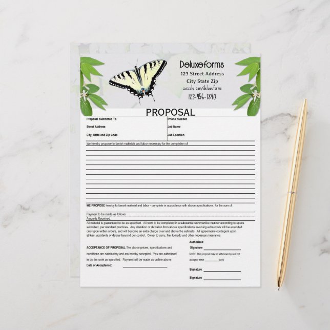 Fern Green Tiger Swallowtail Butterfly Proposal Custom Letterhead (Front/Back In Situ)