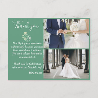 Fern Green Wedding Ring Wedding Thank You Postcard