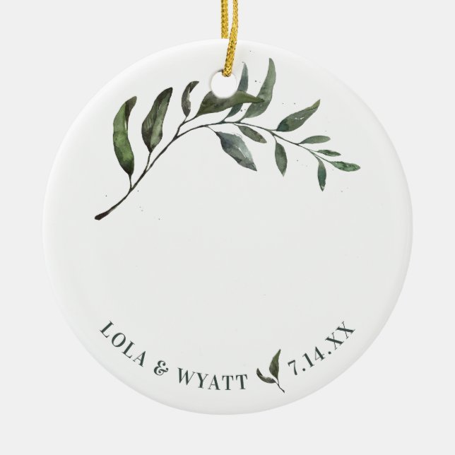 Fern Green Willow Branch Elegant Wedding Ceramic Ornament (Front)
