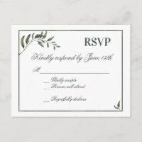 Fern Green Willow Branch Elegant Wedding RSVP