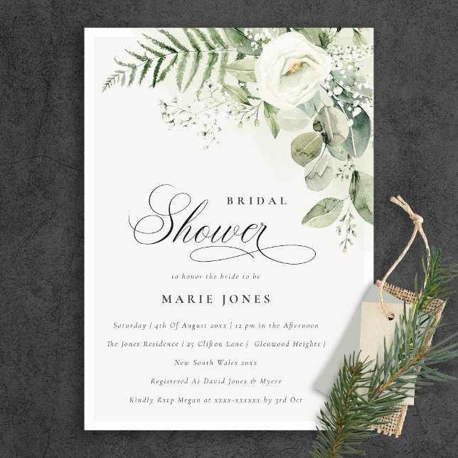 Fern Greenery White Floral Bridal Shower Invite (Creator Uploaded)