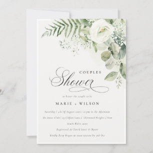 Fern Greenery White Floral Couples Shower Invite