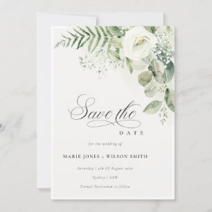 Fern Greenery White Floral Save The Date Invite