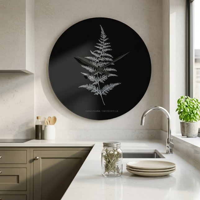 Fern - Gymnogramma Chrysophylla. X-ray effect – 01 Large Clock (Golden Fern Frond, Gymnogramma Chrysophylla. Large Clock)