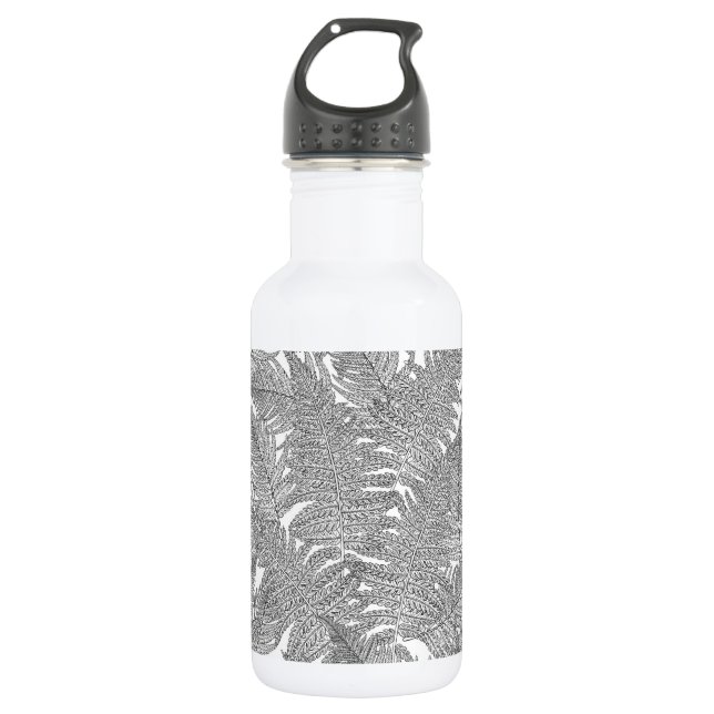 Fern in black and white 532 ml water bottle (Front)