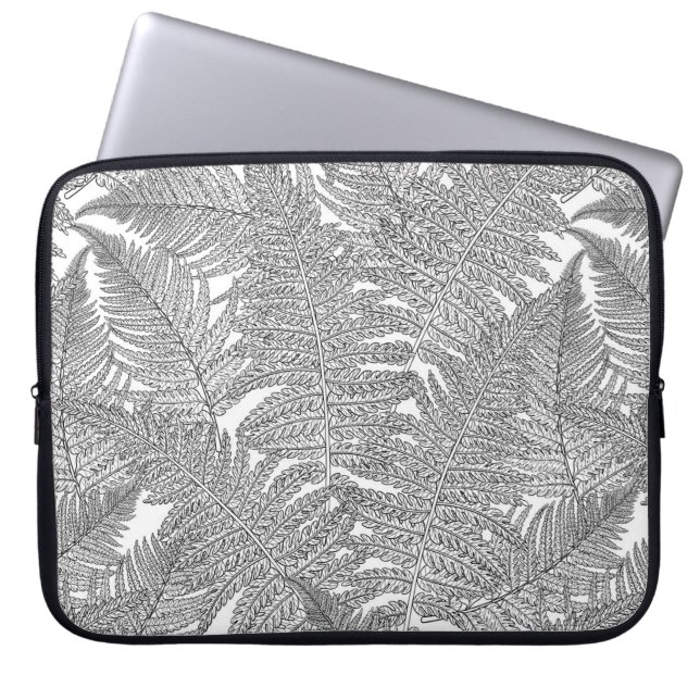 Fern in black and white laptop sleeve (Front)