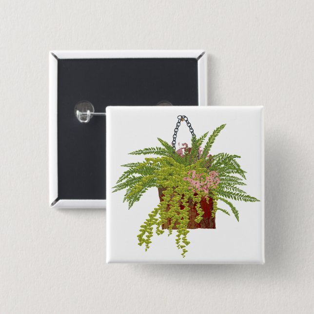 Fern Ivy Hanging Plant Botanical Illustration Art 15 Cm Square Badge (Front & Back)