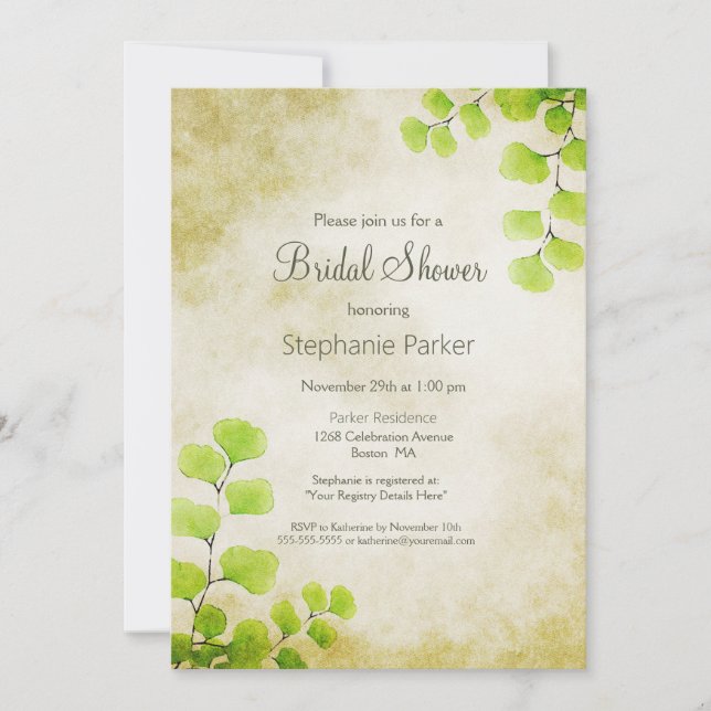 Fern Leaf Bridal Shower Invitation (Front)