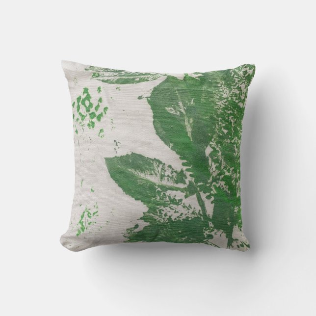 Fern Leaf Grey Printmaking Botanical Pillow (Front)