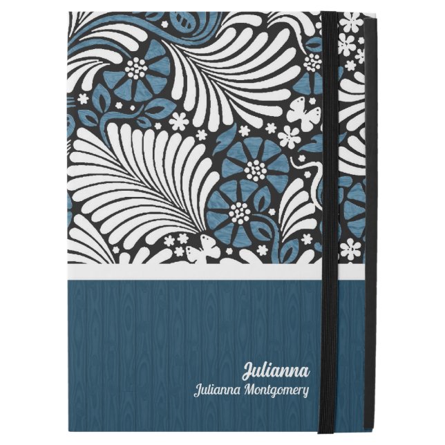 Fern Leaf in Blue, White and Black iPad Pro 12.9" Case (Front Closed)