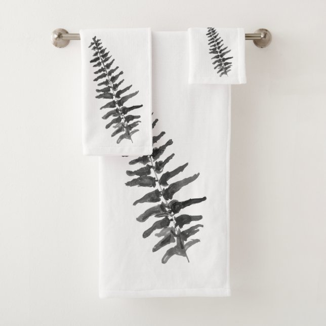 Fern Leaf Painting Art Bath Towel Set (Insitu)