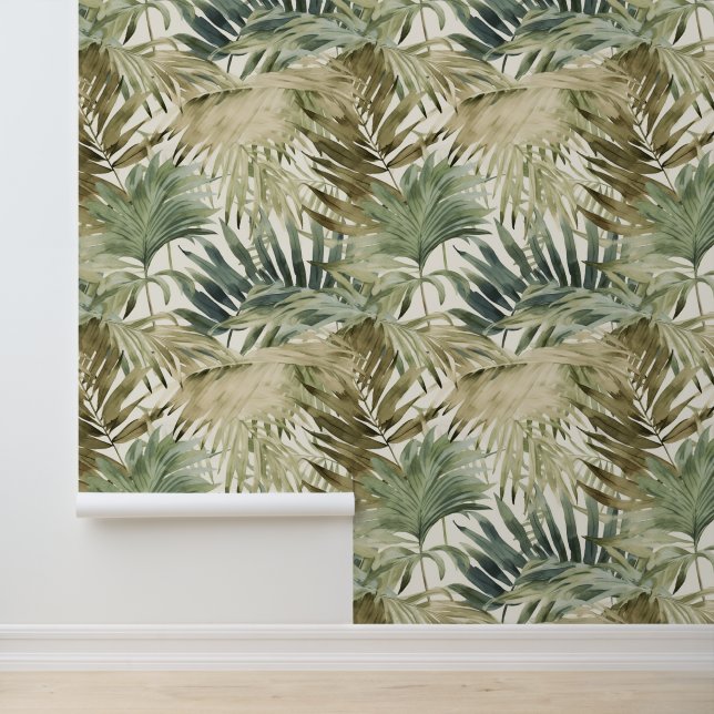 Fern Leaf Sage Green Neutral Leaves Wallpaper (Application)
