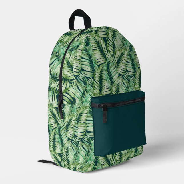 Fern Leaves Allover Pattern with Green Pocket Printed Backpack (Back Corner Left)