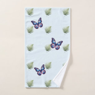 Fern Leaves and Butterflies Hand Towel