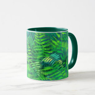 Fern leaves, floral design, greenery, blue & green mug