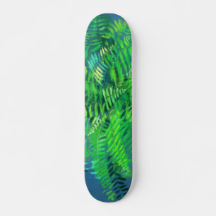 Fern leaves, floral design, greenery, blue & green skateboard