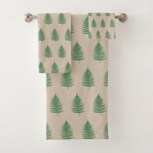 Fern Leaves on Light Beige Bath Towel Set