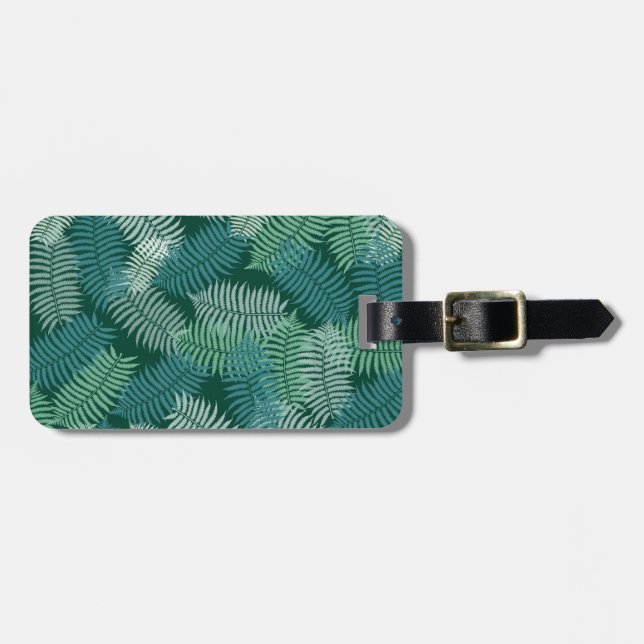 Fern leaves pattern on dark green luggage tag (Front Horizontal)
