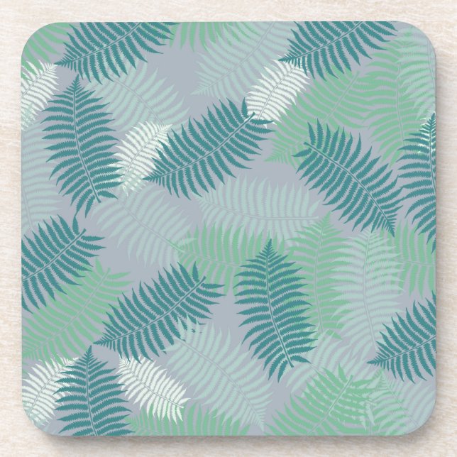 fern leaves pattern on light gray coaster (Front)