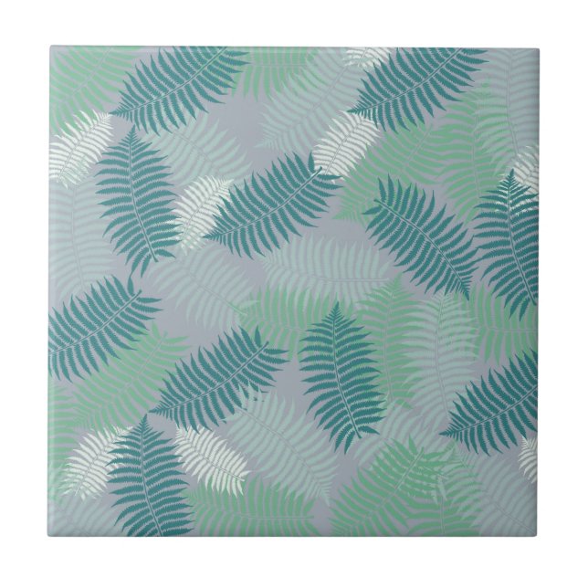 fern leaves pattern on light grey tile (Front)