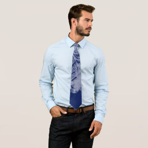 Fern Leaves Texture Sketch White Blue Tie