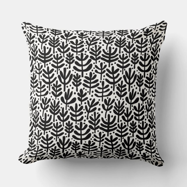 Fern Pattern - Black and White Cushion (Front)