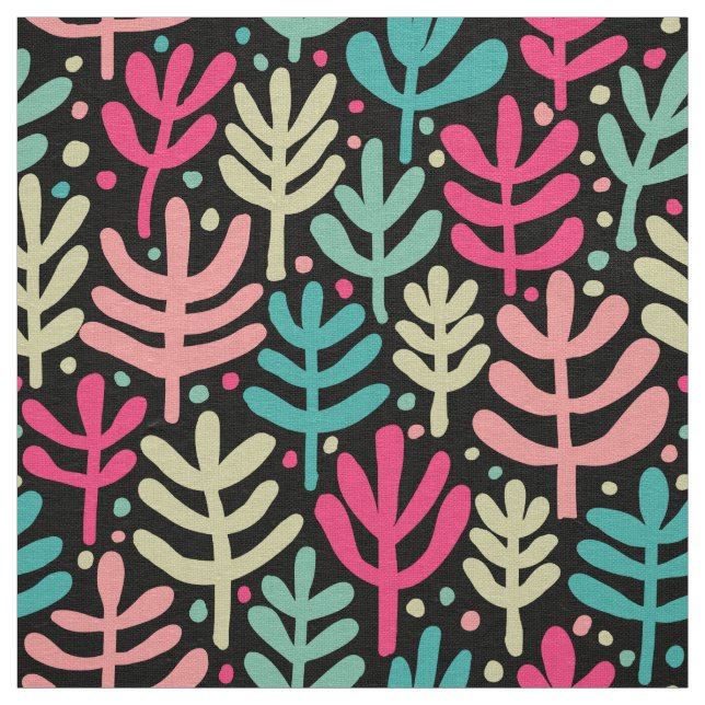 Fern Pattern - Five Colours on Black Fabric (Swatch)