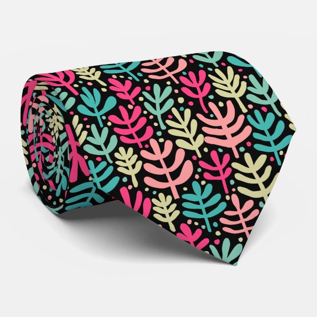 Fern Pattern - Five Colours on Black Tie (Rolled)