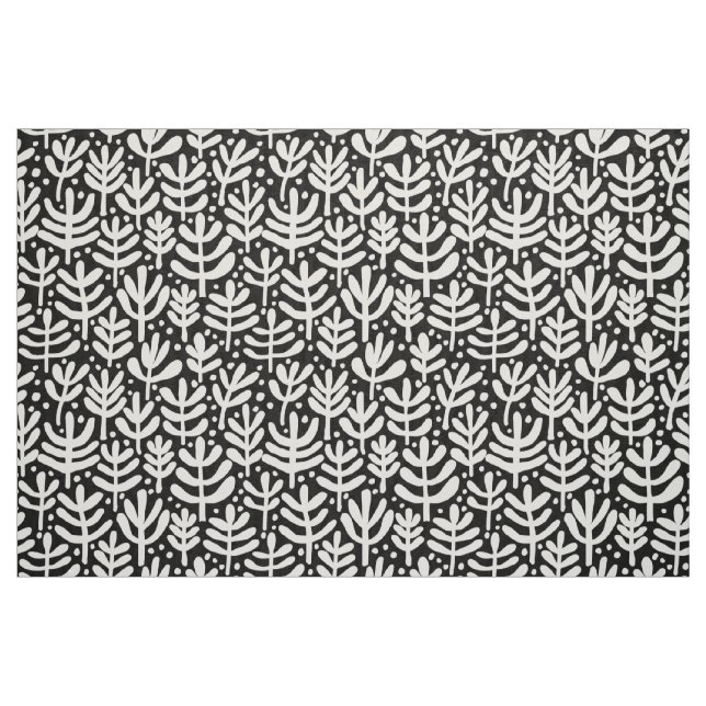 Fern Pattern - White on Black Fabric (Fat Quarter)
