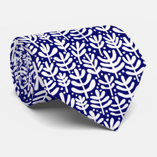 Fern Pattern - White on Deep Navy Tie