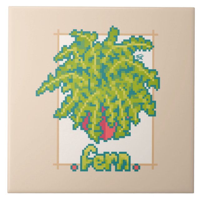 Fern Pixel Art Ceramic Tile (Front)