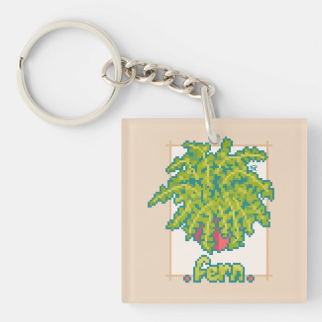 Fern Pixel Art, Pixel Art Key Ring (Front)