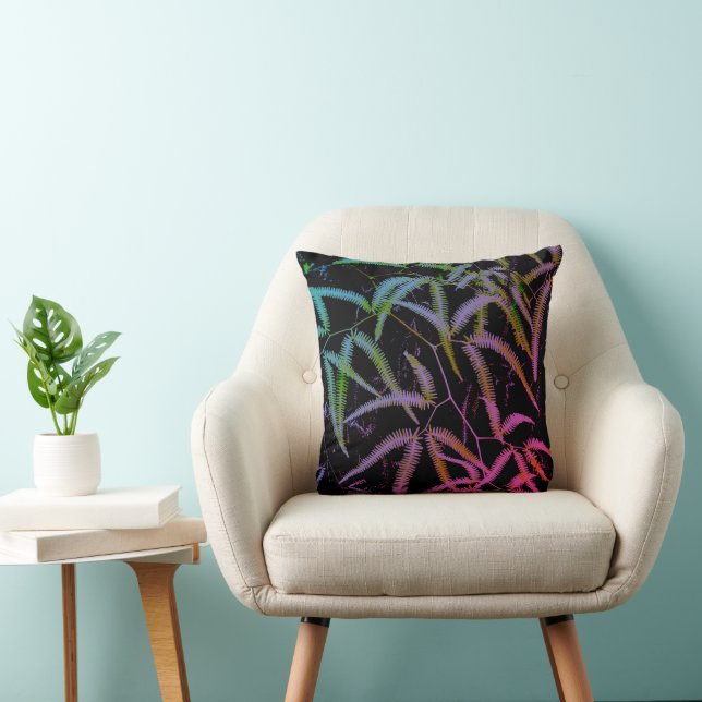 Fern purple, green and pink with black background cushion (Chair)