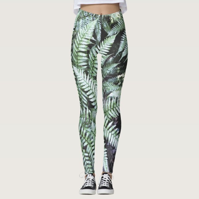Fern Tropical Green Leaves Plant Woodland Foliage Leggings (Front)