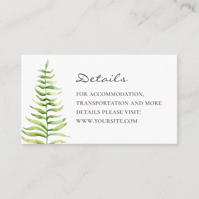 Fern wedding details. Watercolor woodland botanic Enclosure Card (Front)