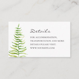 Fern wedding details. Watercolor woodland botanic Enclosure Card