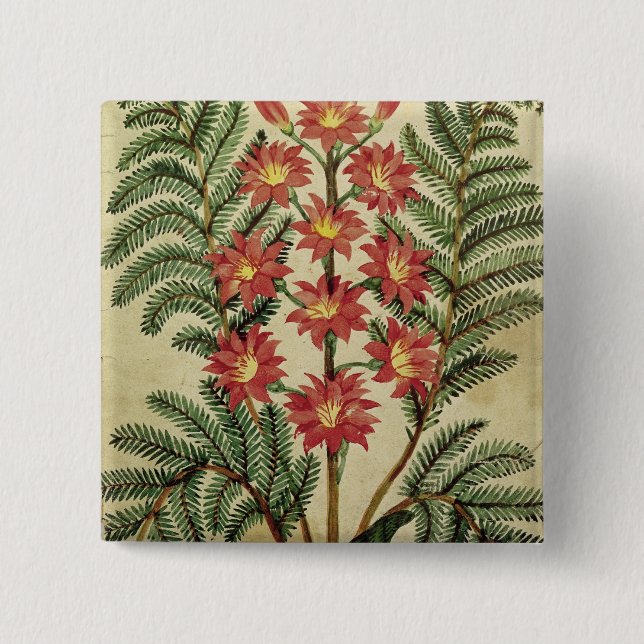 Fern with red and yellow flowers 15 cm square badge (Front)