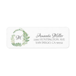 Fern Wreath Monogram Floral Return address Label