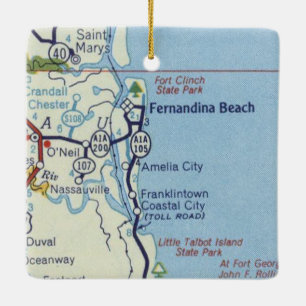 Fernandina Beach Vintage Map Ceramic Ornament