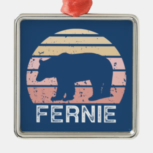 Fernie British Columbia Retro Bear Metal Ornament