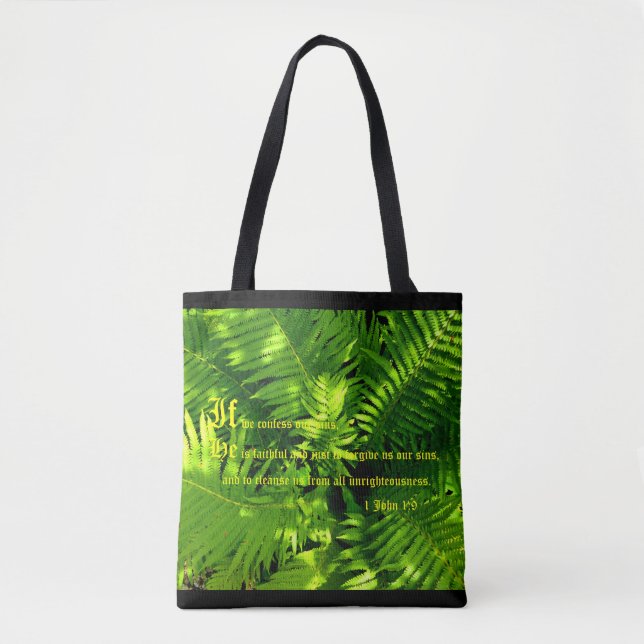 Ferns, 1 John 1:9 Tote Bag (Front)