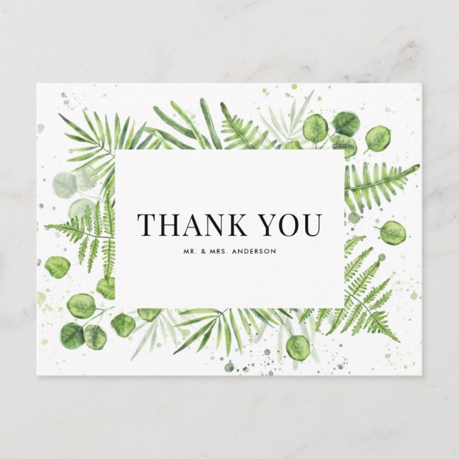Ferns and Eucalyptus Greenery Wedding Thank You Postcard (Front)