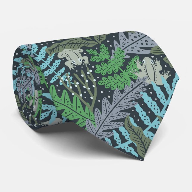 Ferns and hidden frogs tie (Rolled)