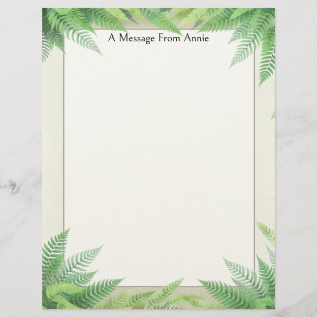 Ferns on a Frame Stationery Paper Custom Letterhead (Front)